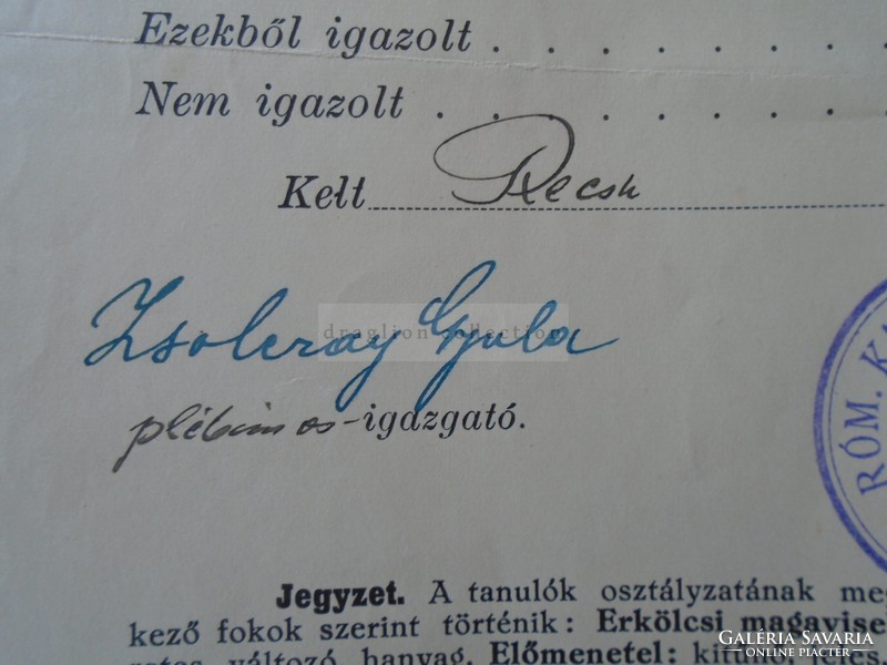 ZA397.15  Elemi Népiskolai  Bizonyítvány 1938 RECSK  Pócs János - Csoór Gáspár Zsolczay Gyula