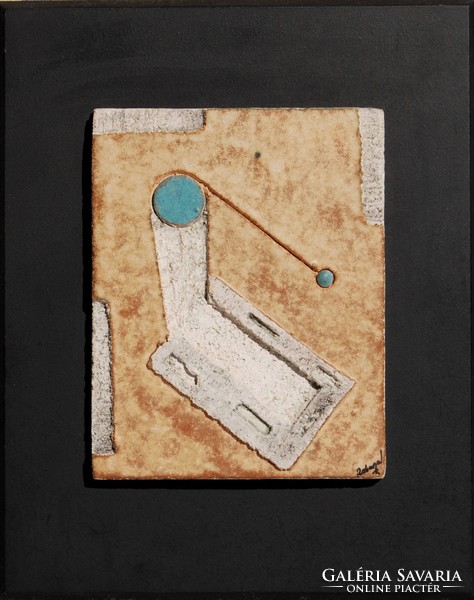 Európai művész: Lendület és egyensúly - mázas samott relief, fa hátlapon