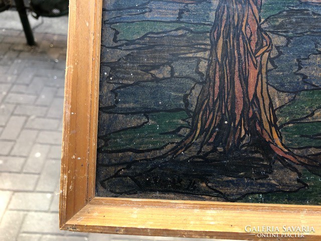 Jelinek Lajos festménye, 27 x 45 cm-es nagyságú, olaj, kartonon.
