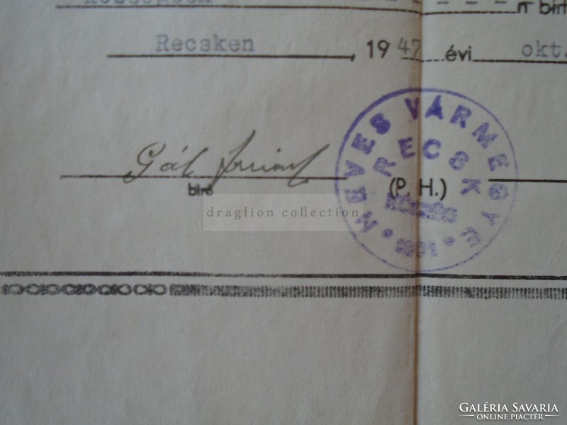 Za397.16 Residence certificate 1947 Mária Recsk Bódi
