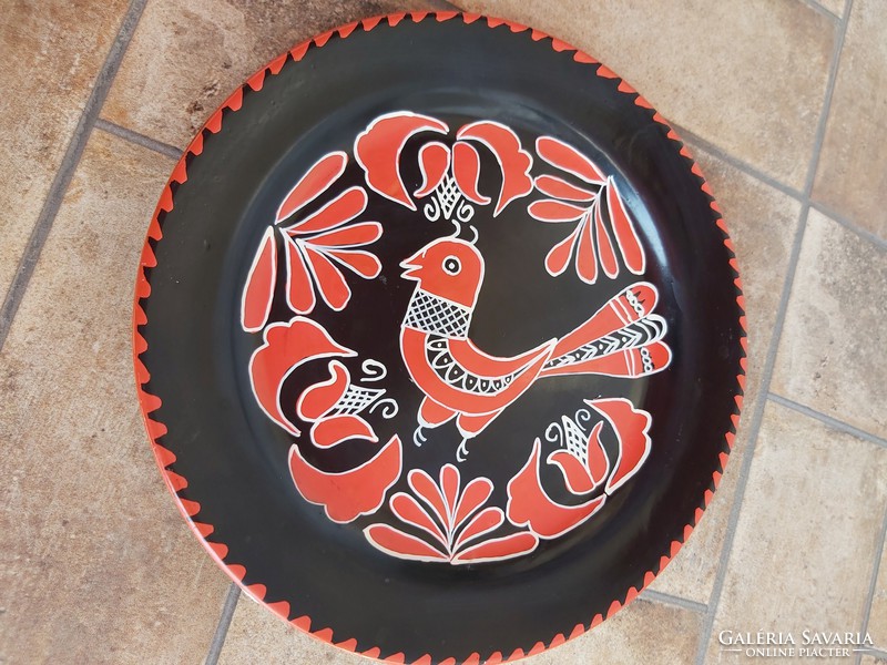 Gyönyörű régi Gránit madaras falitányér tányér, nosztalgia falusi paraszti dekoráció vintage