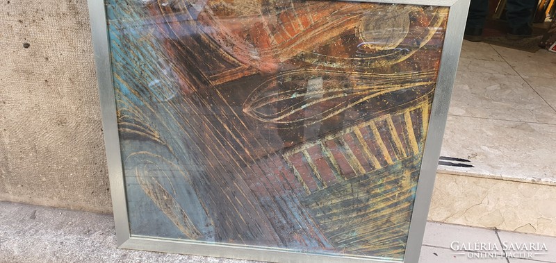 P.L. monogrammista festménye, olaj, kartonon, 53 x 60 cm-es.