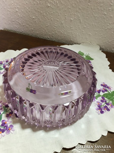 Purple glass bowl, serving, centerpiece.