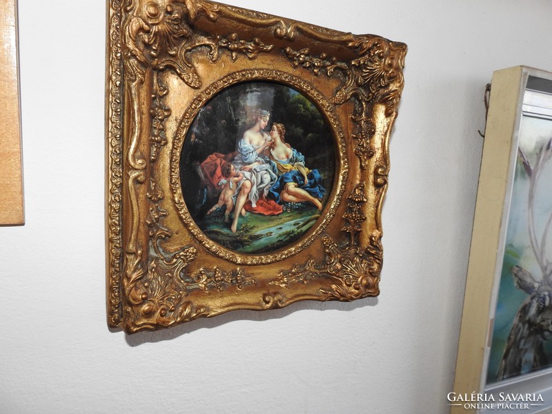 Baroque bone / porcelain fire enamel painting in blondel frame - mythology scene