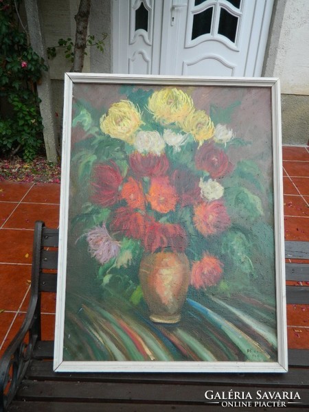 Huge marked oil / canvas flower still life