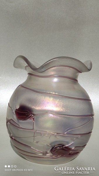 Art Nouveau Freiherr von Poschinger iridescent fluted glass vase