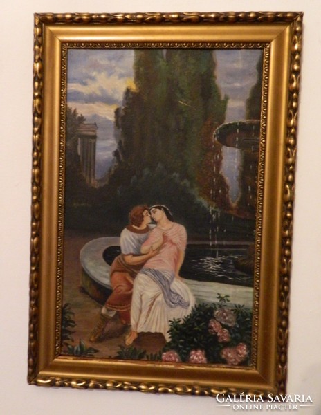 Antique romantic life picture - oil / canvas painting