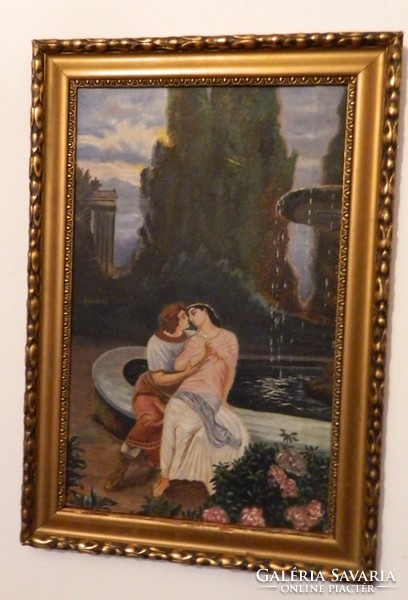 Antique romantic life picture - oil / canvas painting