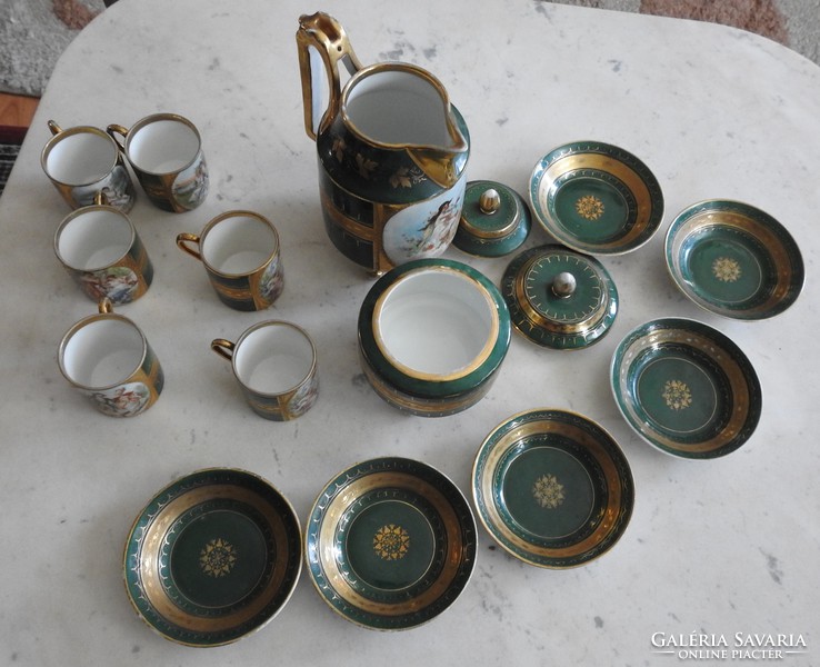 Antik Royal Vienna - Alt Wien - 6 személyes porcelán kávéskészlet