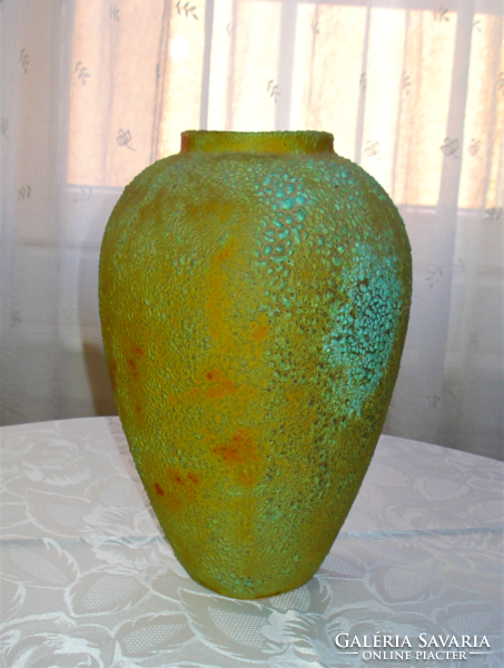 Retro, fröcskölt mázas kerámia padló váza (Karda Imre)