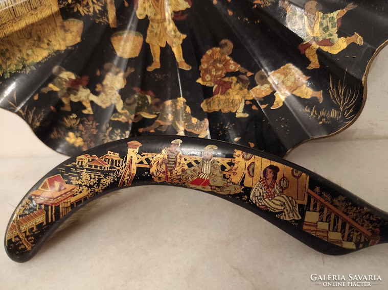 Antik festett aranyozott fekete lakk kínai fa ívelt lapát  és kefe 5313