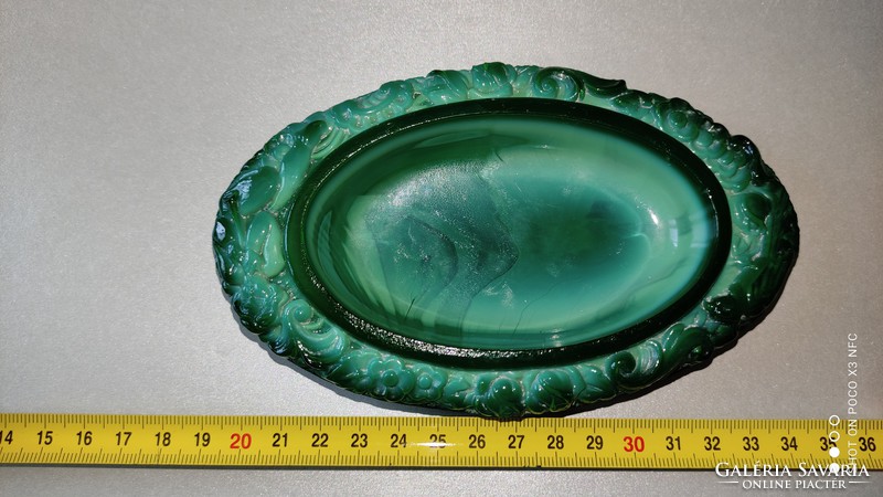 Now it's worth it! Extremely rare art nouveau putto angel pattern malachite glass candy offering ring holder
