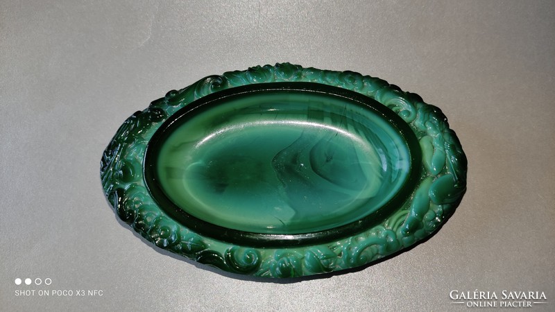 Now it's worth it! Extremely rare art nouveau putto angel pattern malachite glass candy offering ring holder