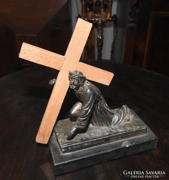 Antique Church - Religious History Relic: Desk Jesus Statue from 1910-20