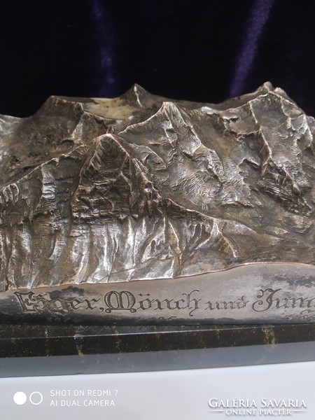 Antique silver-plated original bronze relief (xaver imfeld) 1: 100000 eiger, mönch, jungfrau