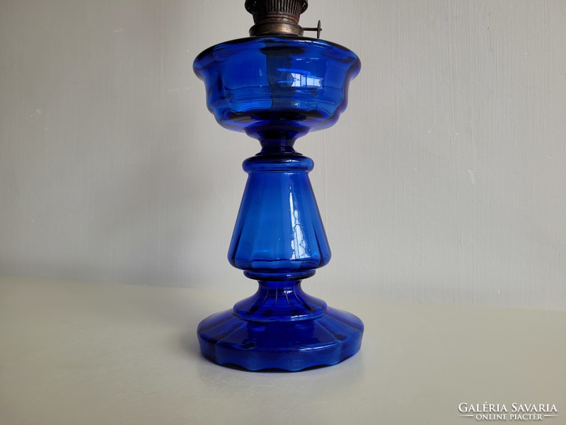 Old antique large size 52.5 cm blue glass kerosene lamp