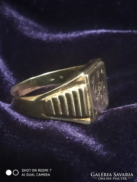 Gold 14kr. Men's seal ring with engraving with a noble zither shield