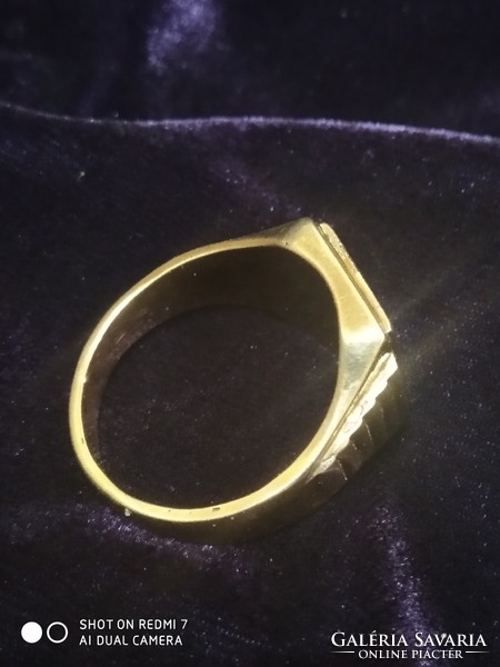 Gold 14kr. Men's seal ring with engraving with a noble zither shield