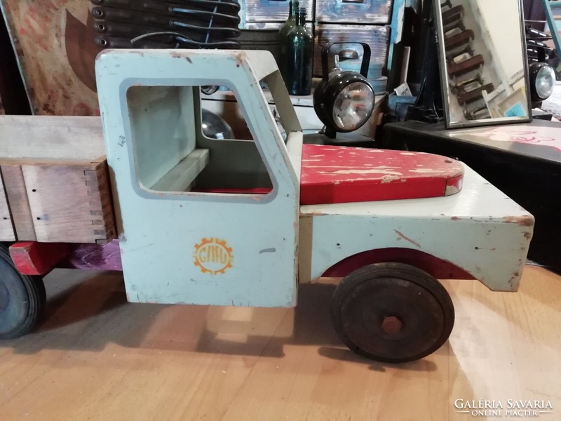 Large (100 cm long) wooden truck, gafu toy truck from the 70's