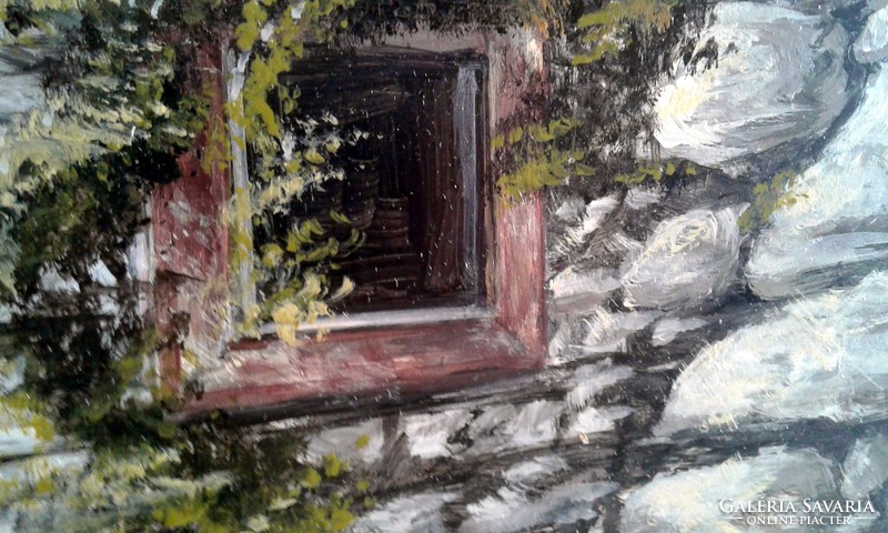 "Az a régi kerti pad "45 x 32 cm "festmény farostlemezen ,ragyogó színekkel