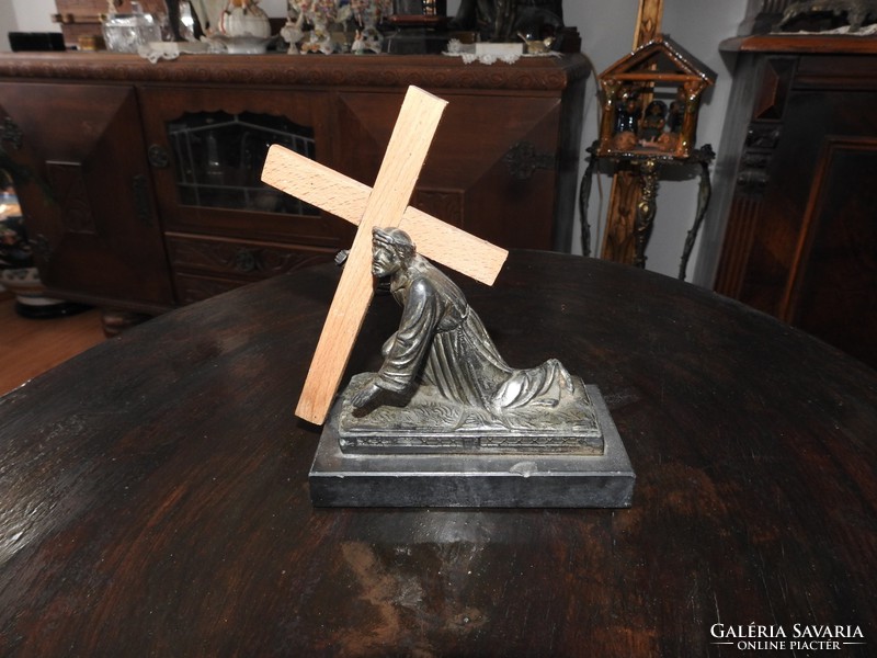 Antique Church - Religious History Relic: Desk Jesus Statue from 1910-20