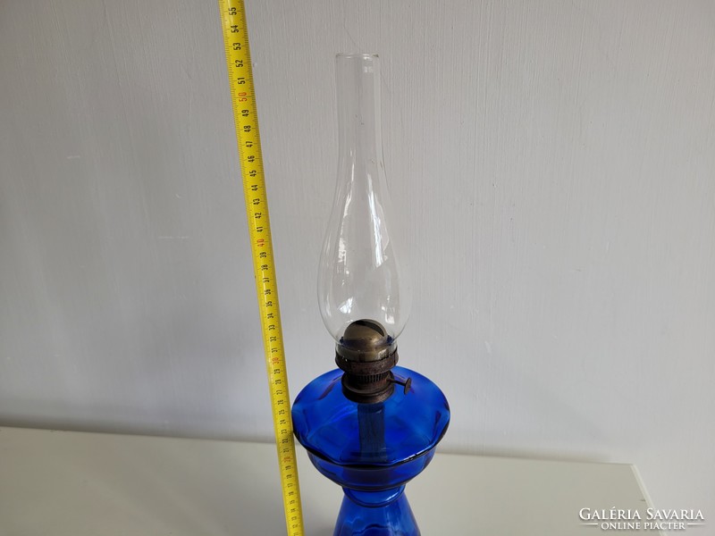 Old antique large size 52.5 cm blue glass kerosene lamp