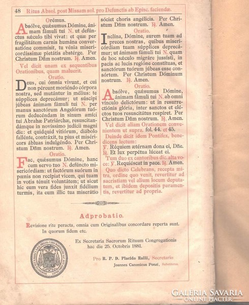 Antik könyvek - Missae Pro Defunctis - (Liturgia rendje) - 1882 Regensburg - Ritka!