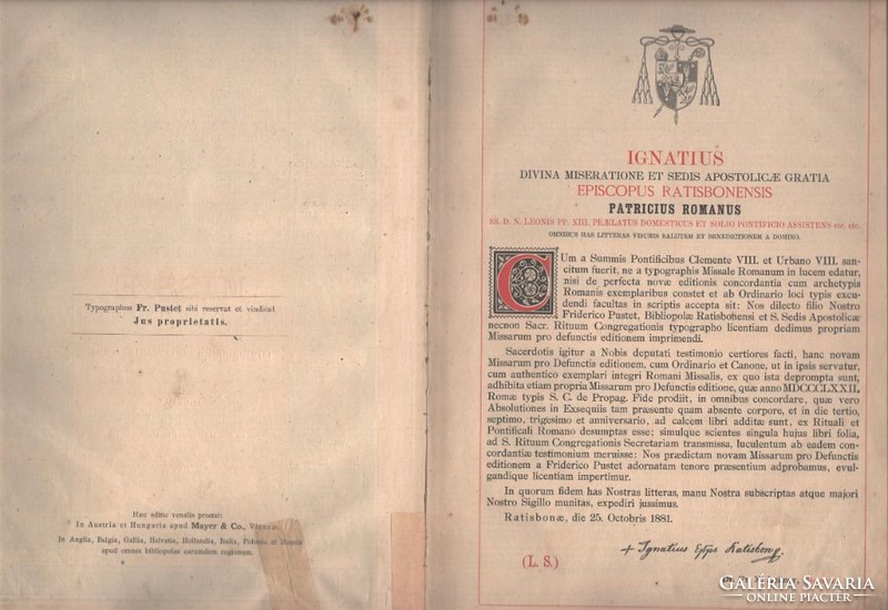 Antique books - missae pro defunctis - (order of liturgy) - 1882 regensburg - rare!