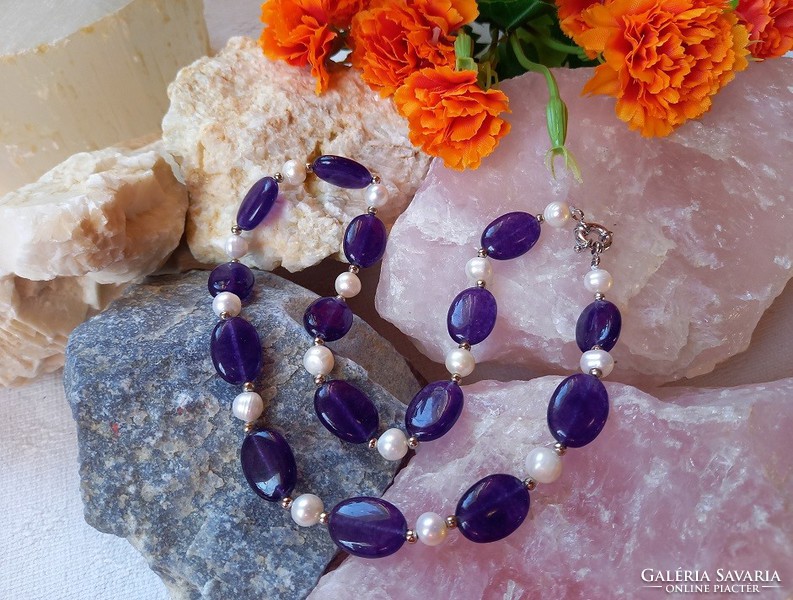 Exclusive real term. True pearl amethyst quartz necklace, topaaa