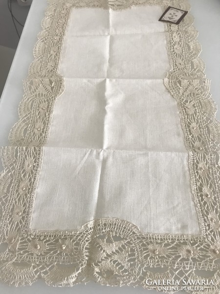 Maltese needlework, table runner decorated with beaten lace, 64 x 34 cm, new