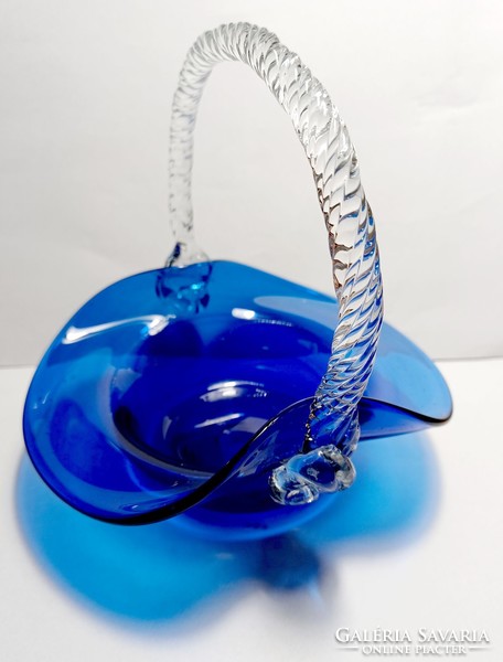 Broken cobalt glass basket