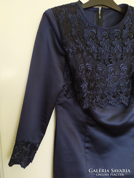 Women's dark blue casual lacy taffeta dress for sale! 40/42-Es