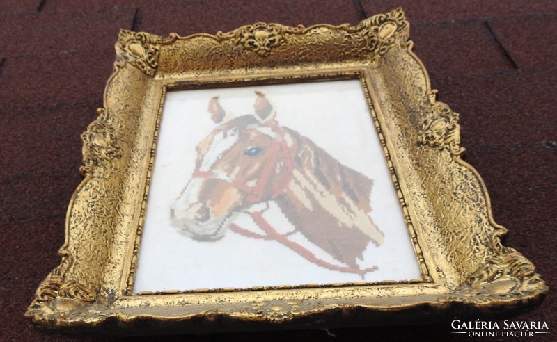 Antique gilded blondel frame horse portrait tapestry tipo tapestry - needle tapestry