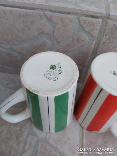 Retro granite green red striped mug mugs nostalgia village peasant decoration