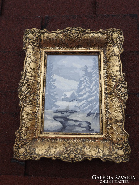Antique gilded blondel frame with mountains - tapestry tipoen tapestry - needle tapestry