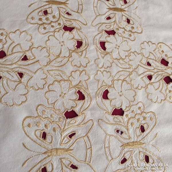 Light beige tablecloth with golden butterfly embroidery, 70 x 75 cm