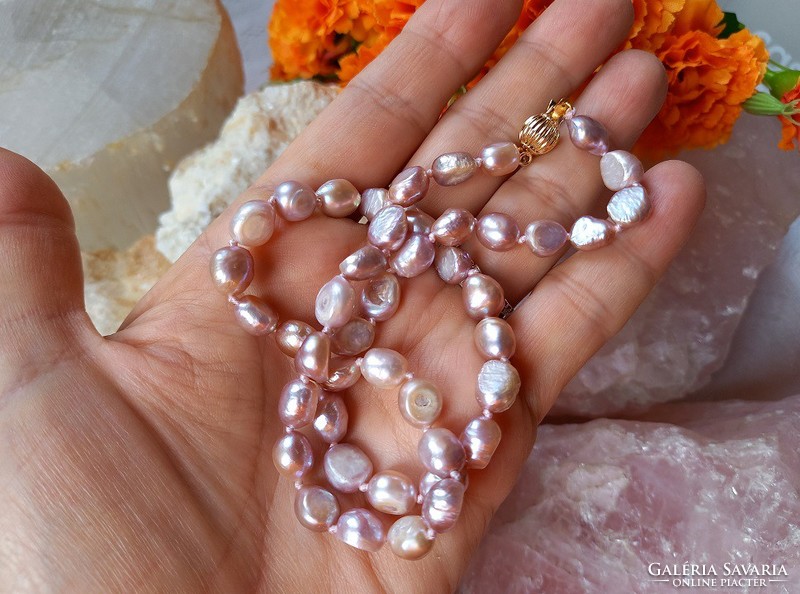 Real term. Purple beige freshwater pearl necklace with ornate clasp