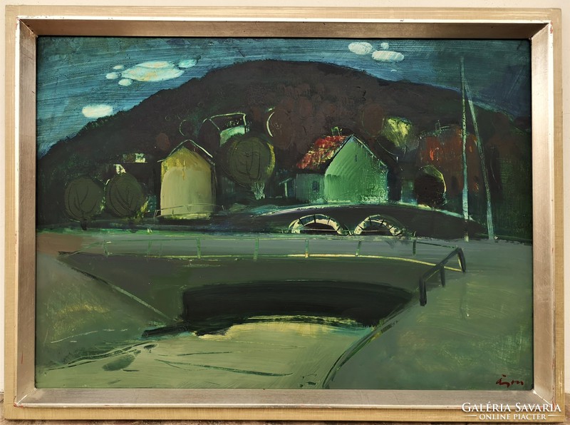 Áron Nagy Lajos (1913 - 1987) Téli Délután c. festménye 82x62cm Eredeti Garanciával! Mérete:kerettel