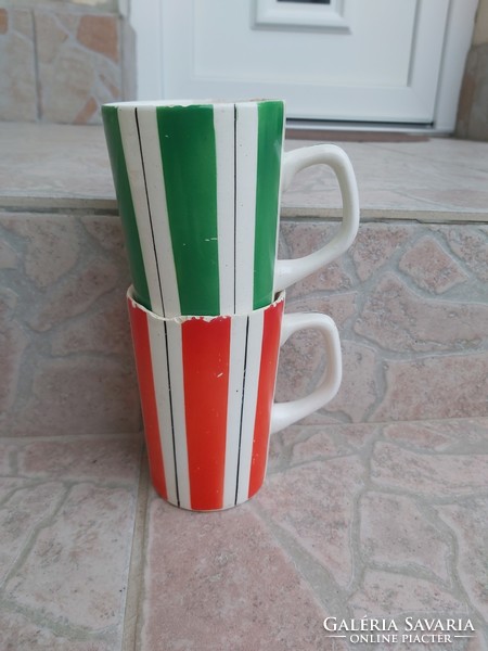 Retro granite green red striped mug mugs nostalgia village peasant decoration