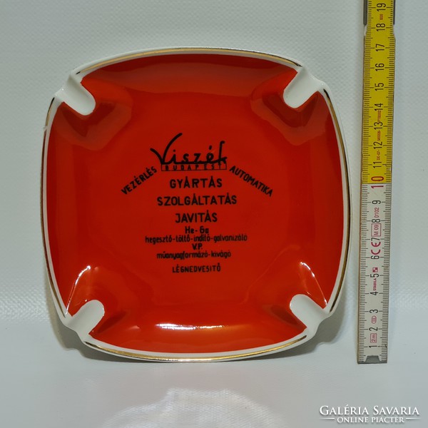 Red porcelain advertising ashtray in Hollóház 