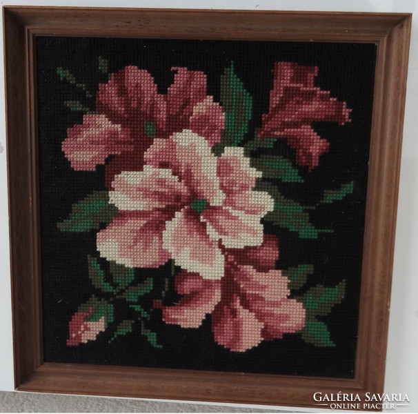 Flowers - tapestry in a thick wooden frame