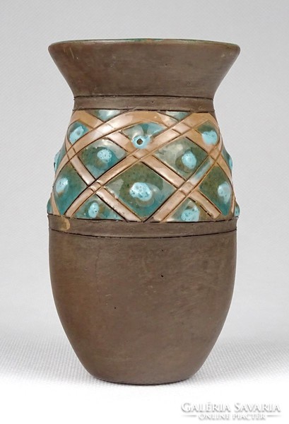 1I194 Turquoise Green Glazed Small Ceramic Vase 11.5 Cm