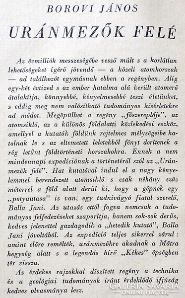 Borovi János: Uránmezők felé. Kalandos, fantasztikus történet (1956)