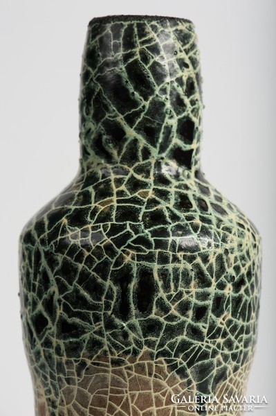 Iparművészeti repesztett mázas kerámia váza