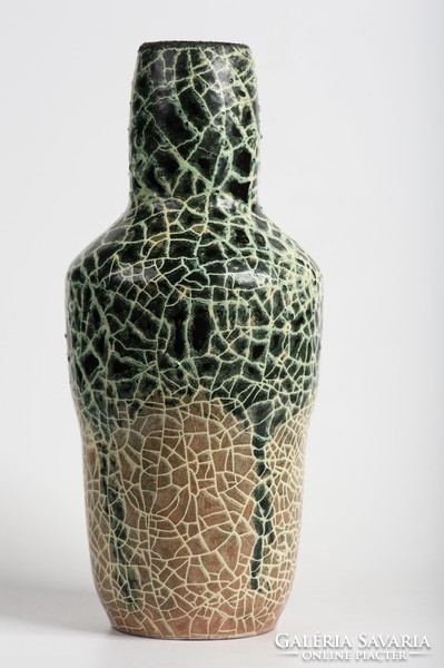 Iparművészeti repesztett mázas kerámia váza