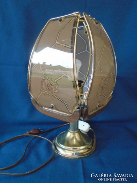 Original deer glass plate copper table lamp with 60 watt burner vintage