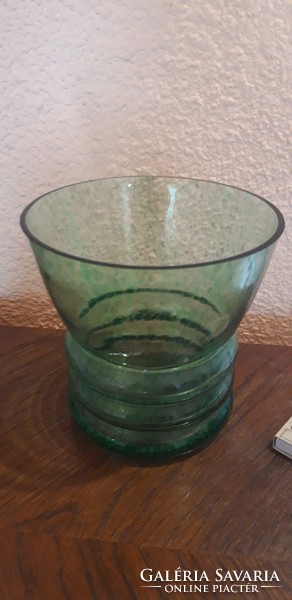 Nagy, öblös zöld üveg váza