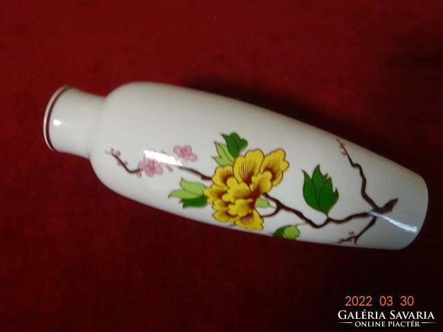 Hollóház porcelain vase, yellow and pink floral, height 26 cm. He has! Jókai.