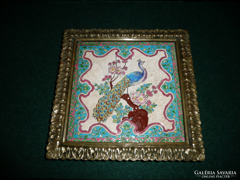 Beautiful antique Art Nouveau bronze table top / tray with hand painted porcelain insert