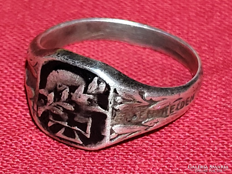 Antique silver German soldier ring